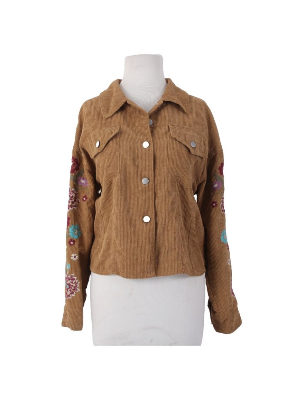 Savanna Jane Jacket Sz S Brown Multi Colored Embroidered Floral Poly Nylon